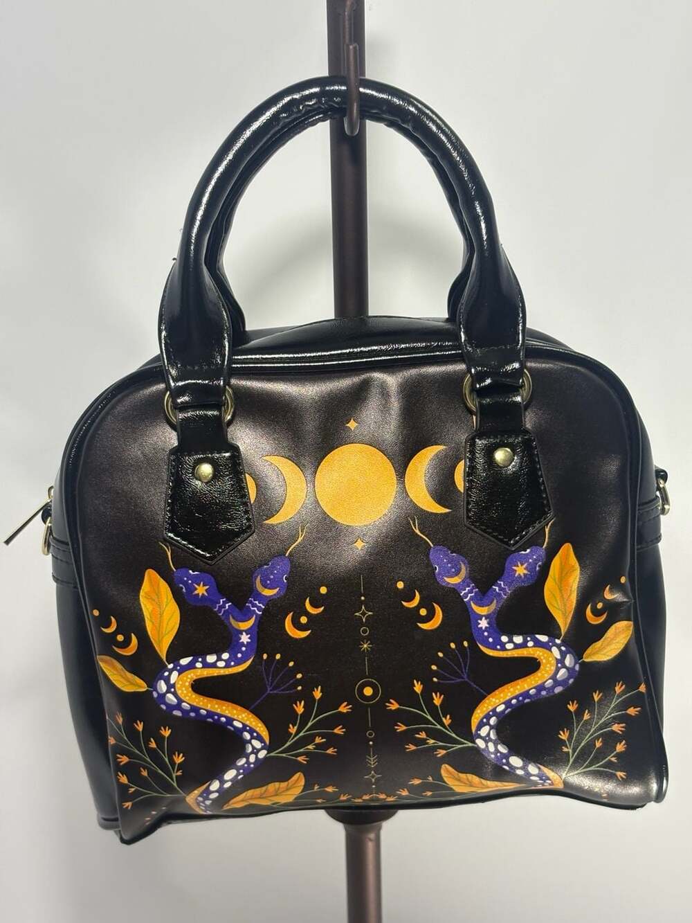 Celestial Snakes and Moon Bowler Bag Witchy PU Leather Handbag